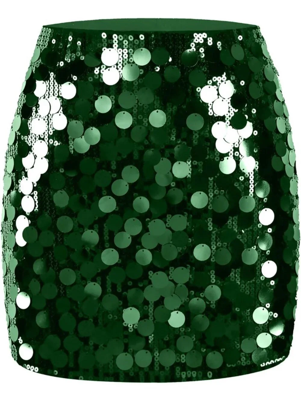 Women's Large Sequin Sparkle High Waist Bodycon Stretchy Dark Green Mini Skirt
